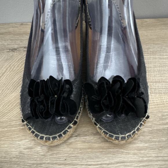 Clarks Artisan Shoes Women 7 1/2 M Blue Hessian Wedge Sandals Flower Boho Preppy - Picture 5 of 11